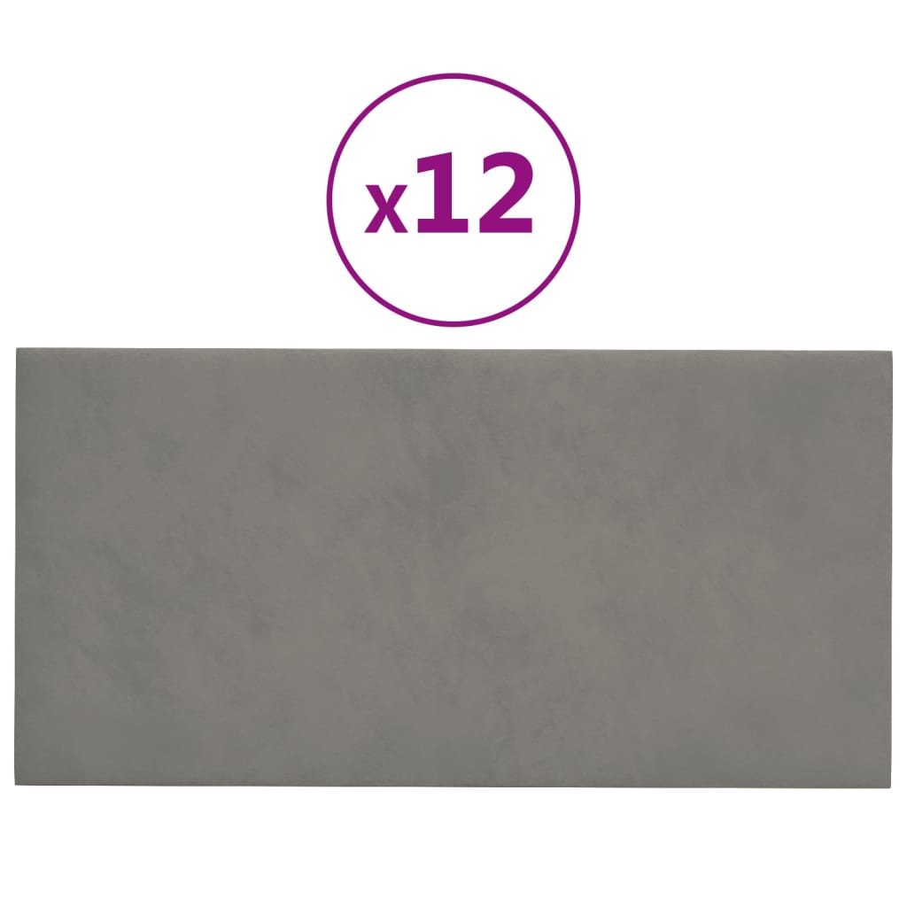 Panele ścienne vidaxl 12 St 2,16 m² 60x30 cm aksamitne jasnoszary
