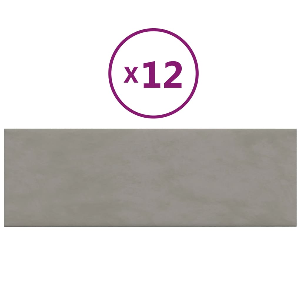 Panele ścienne vidaxl 12 St 3,24 m² 90x30 cm aksamitne jasnoszary