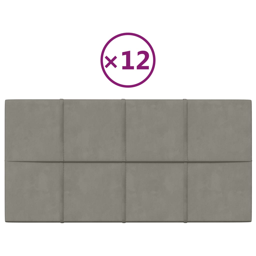 Panele ścienne vidaxl 12 St 2,16 m² 60x30 cm aksamitne jasnoszary