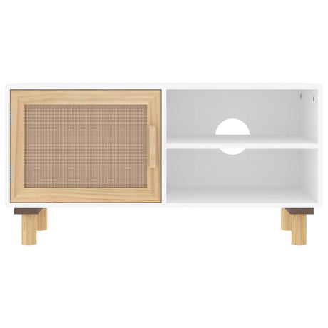 Vidaxl tv-meubel 80x30x40 cm massief grenenhout en rattan wit