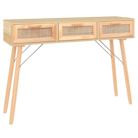 Vidaxl wandtafel 105x30x75 cm massief grenenhout en natuurlijk rattan