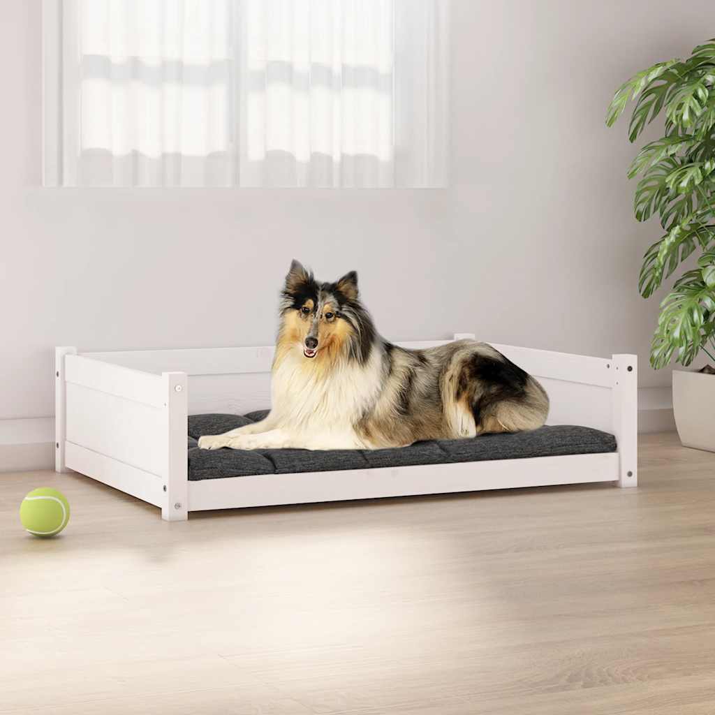 Vidaxl dla psów koszyk 95.5x65.5x28 cm stałą sosnową białą białą białą