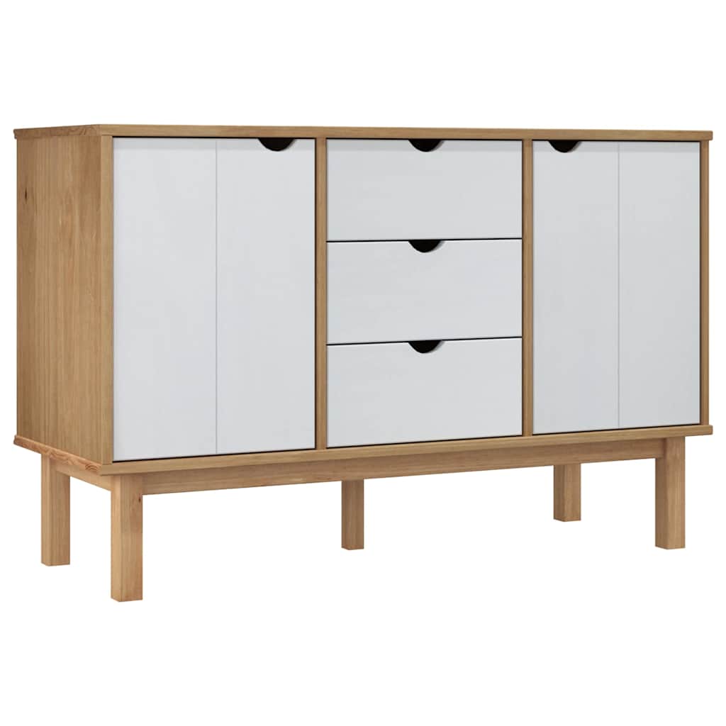 Vidaxl dressoir otta 113,5x43x73 cm massief grenenhout bruin en wit