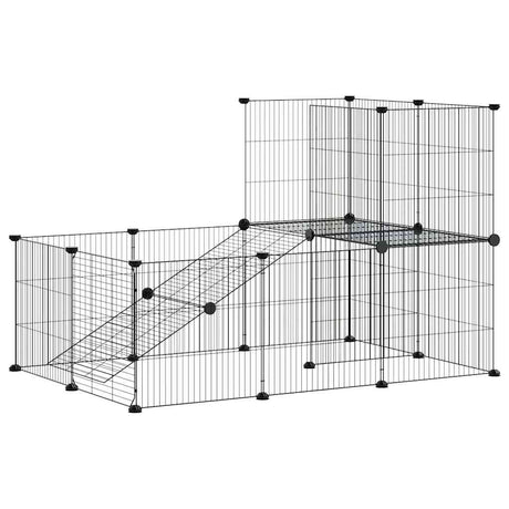 Klatka dla zwierząt VidaXL z drzwiami, 20 paneli, 35x35 cm, stal czarna