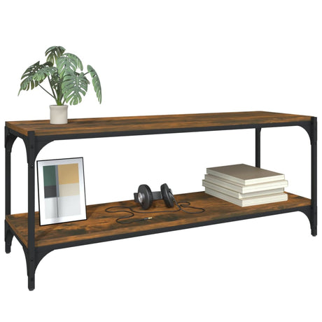 Vidaxl tv-meubel 100x33x41 cm bewerkt hout en staal gerookt eikenkleur
