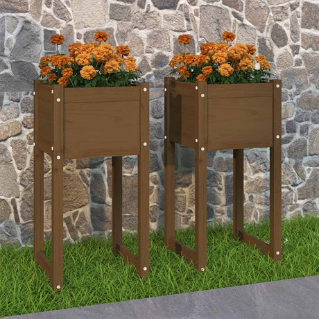 Vidaxl Planters 2 ST 40X40X81 CM Solid Pine Honey Brown