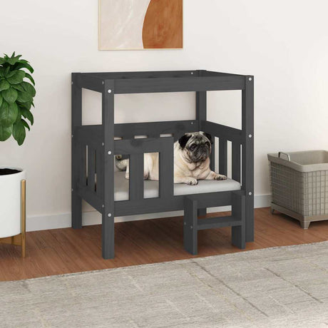 Legowisko dla psa Vidaxxl 65,5x50,5x70 cm z litego drewna sosnowego, szare