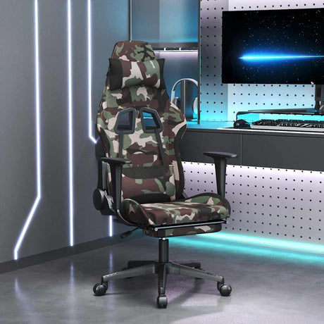 Vidaxl gamestoel met voetensteun stof camouflage en zwart