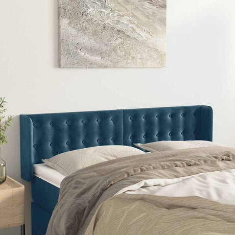Vidaxl hoofdbord met randen 147x16x78 88 cm fluweel donkerblauw