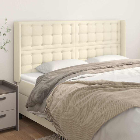 Vidaxl hoofdbord met randen 203x16x118 128 cm kunstleer crèmekleurig