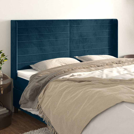 Vidaxl hoofdbord met randen 203x16x118 128 cm fluweel donkerblauw