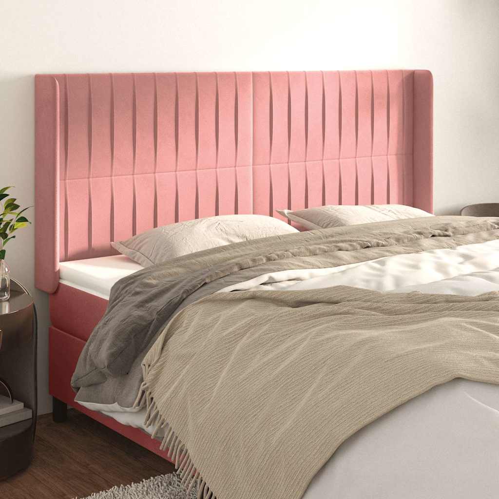 Vidaxl hoofdbord met randen 203x16x118 128 cm fluweel roze