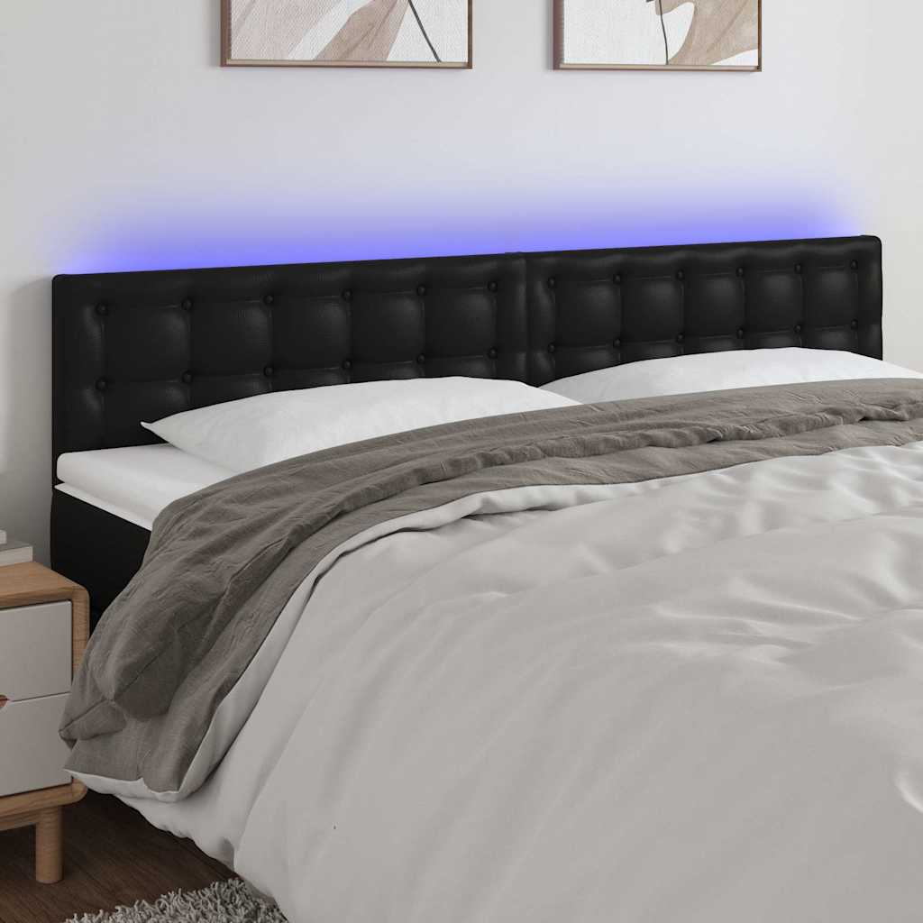 Vidaxl hoofdbord led 200x5x78 88 cm kunstleer zwart