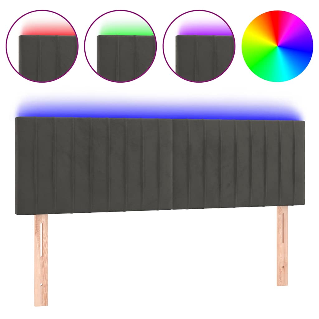 Vidaxl hoofdbord led 144x5x78 88 cm fluweel donkergrijs
