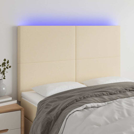 Vidaxl hoofdbord led 144x5x118 128 cm stof crèmekleurig