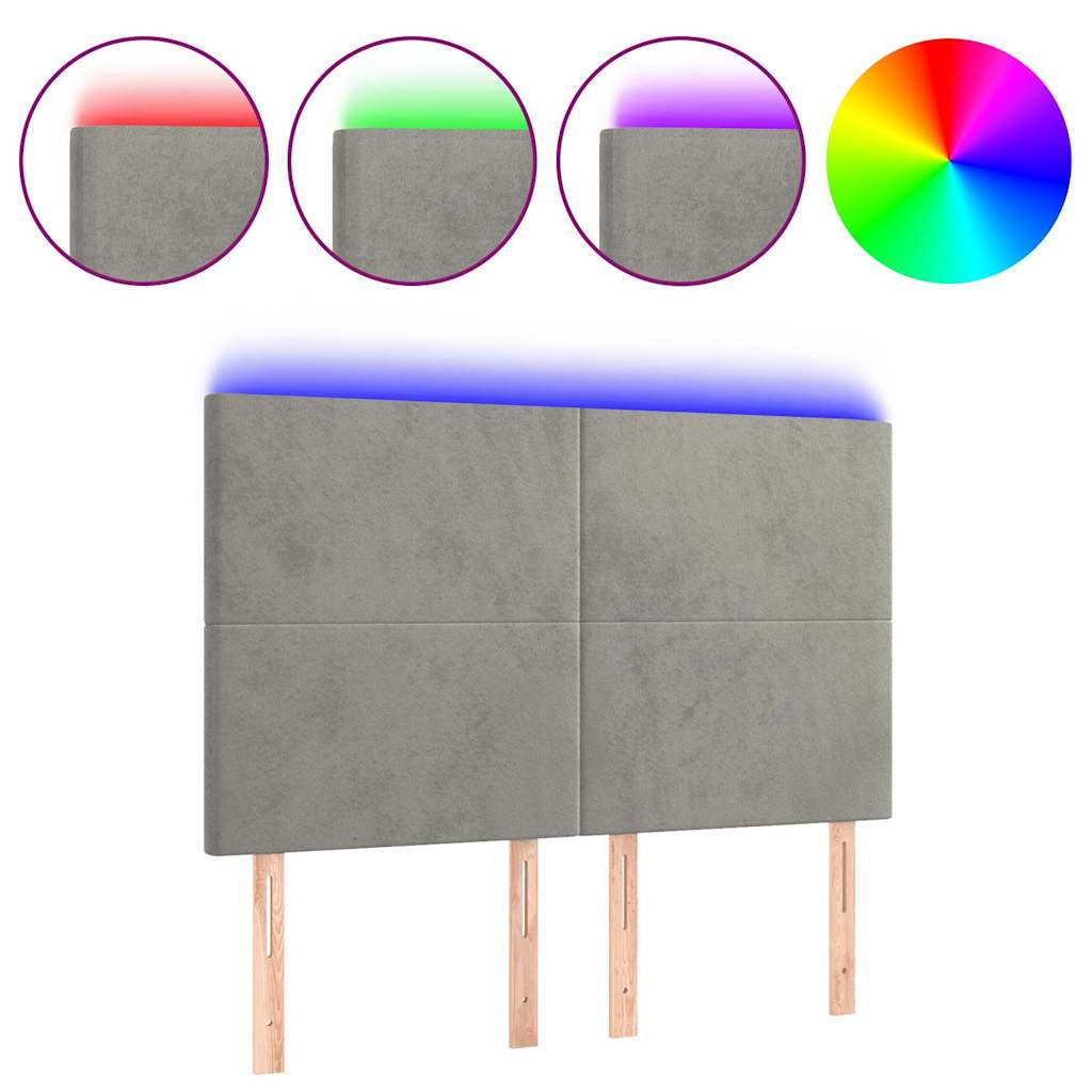 Vidaxl hoofdbord led 144x5x118 128 cm fluweel lichtgrijs