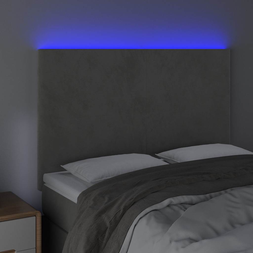 Vidaxl hoofdbord led 144x5x118 128 cm fluweel lichtgrijs