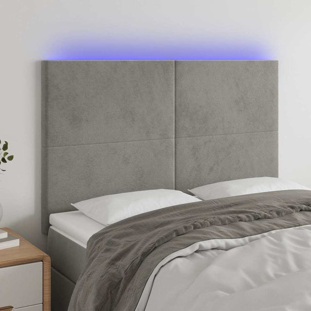 Vidaxl hoofdbord led 144x5x118 128 cm fluweel lichtgrijs