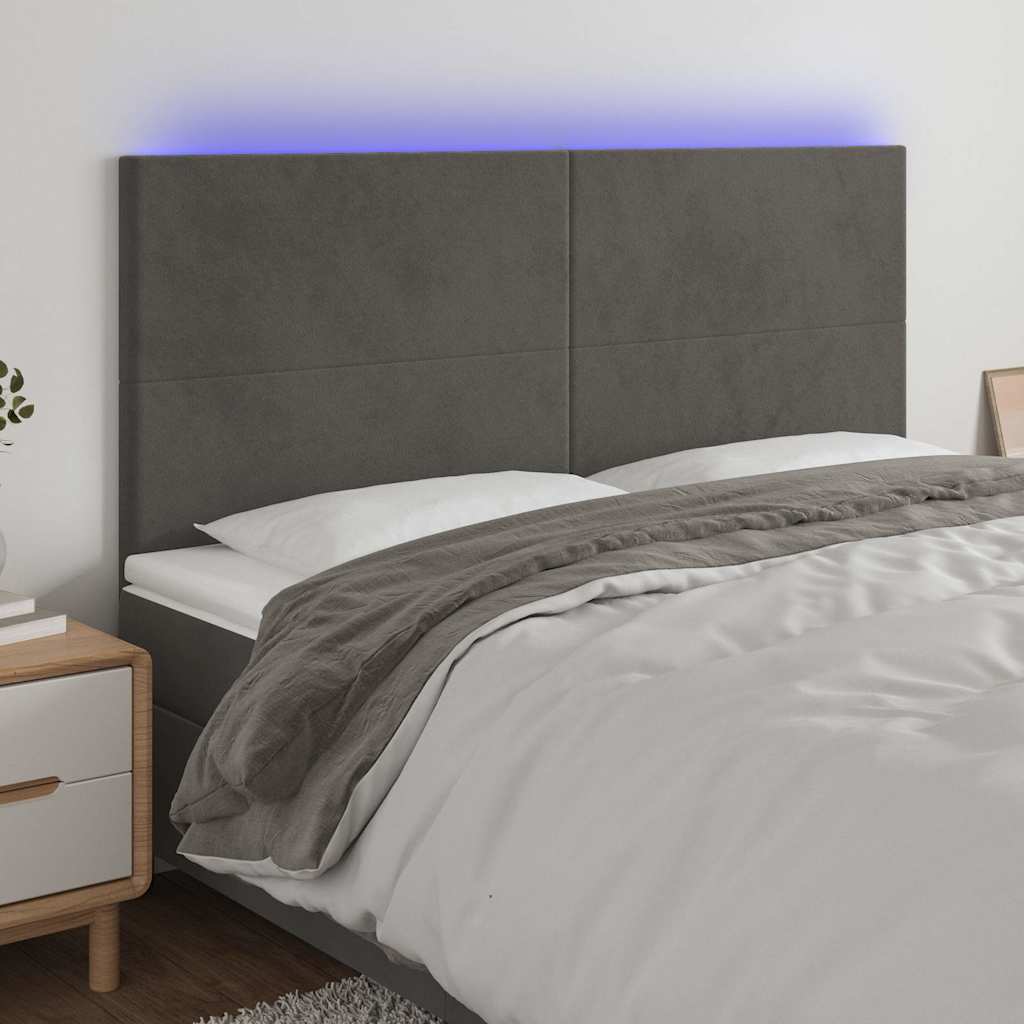 Vidaxl hoofdbord led 200x5x118 128 cm fluweel donkergrijs