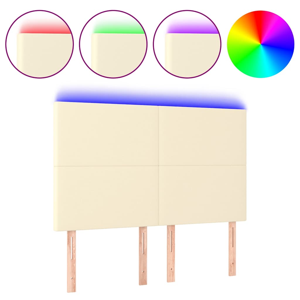 Vidaxl hoofdbord led 144x5x118 128 cm kunstleer crèmekleurig