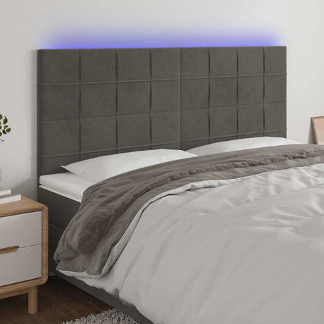 Vidaxl hoofdbord led 160x5x118 128 cm fluweel donkergrijs