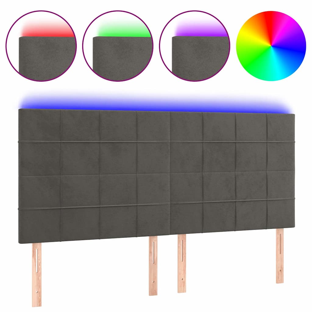 Vidaxl hoofdbord led 180x5x118 128 cm fluweel donkergrijs