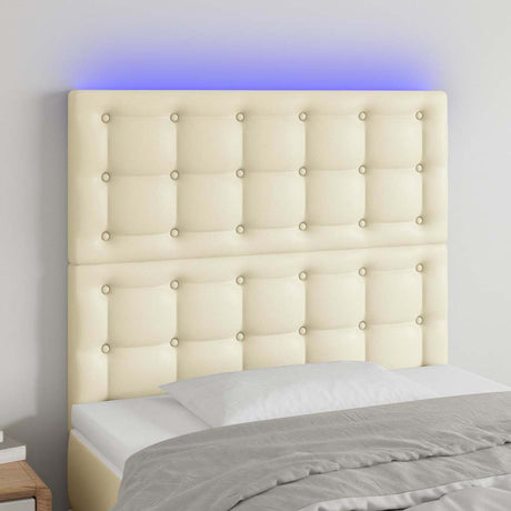 Vidaxl hoofdbord led 100x5x118 128 cm kunstleer crèmekleurig