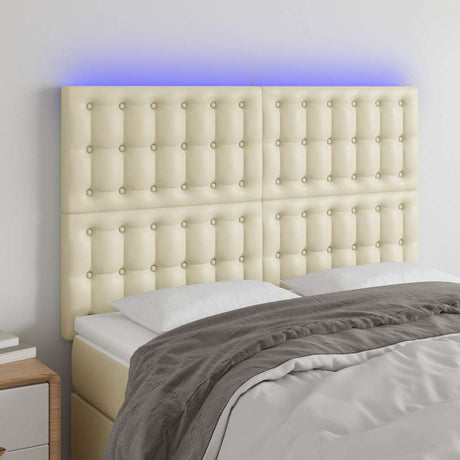 Vidaxl hoofdbord led 144x5x118 128 cm kunstleer crèmekleurig