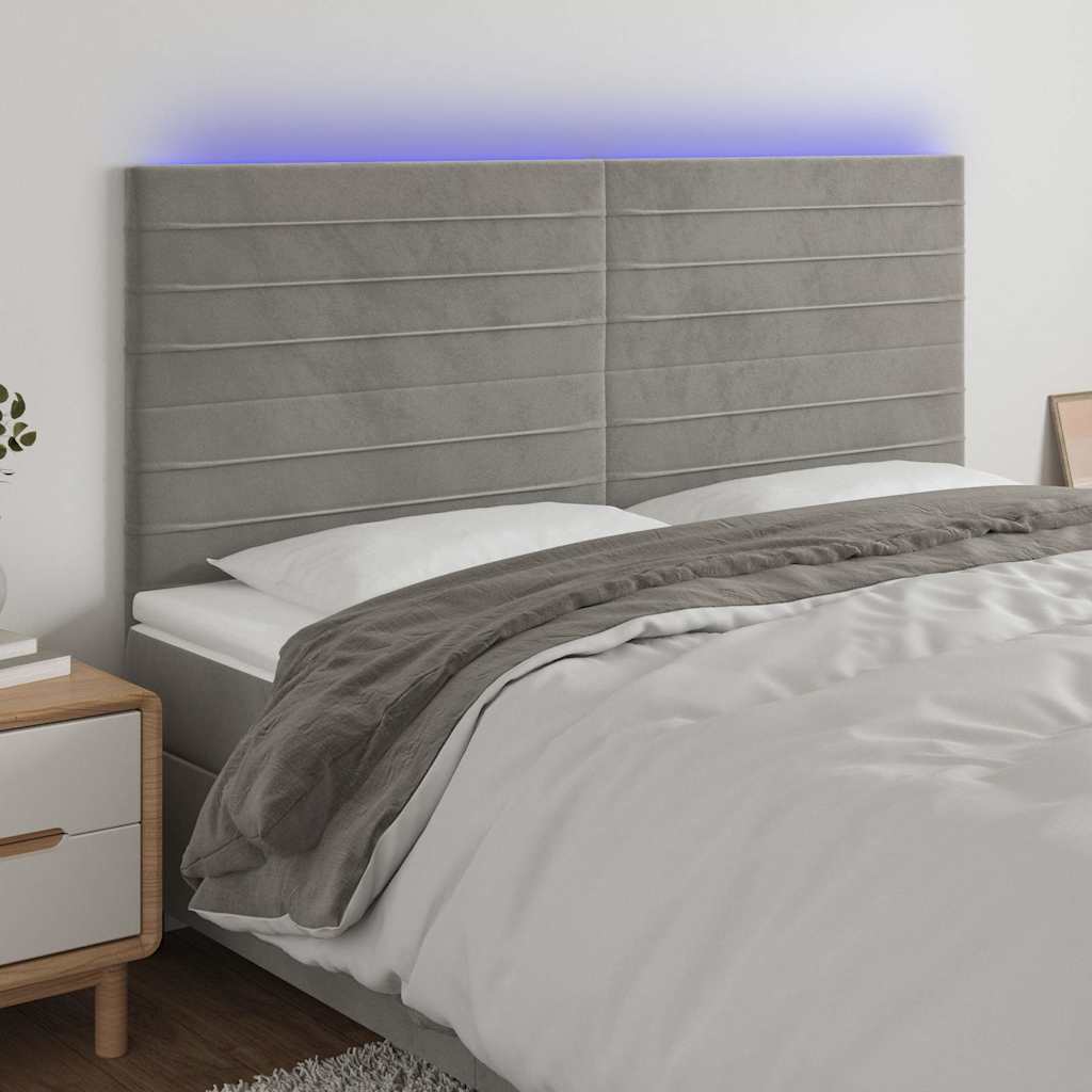 Vidaxl hoofdbord led 200x5x118 128 cm fluweel lichtgrijs