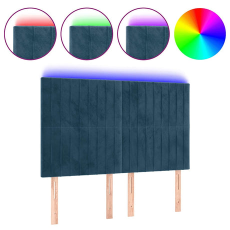 Vidaxl hoofdbord led 144x5x118 128 cm fluweel donkerblauw