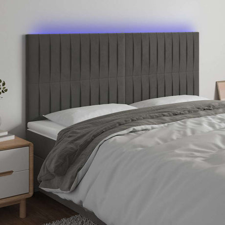 Vidaxl hoofdbord led 160x5x118 128 cm fluweel donkergrijs