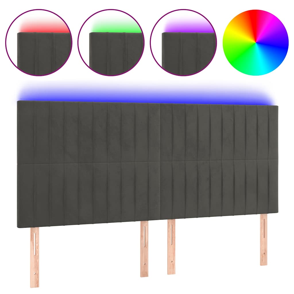 Vidaxl hoofdbord led 200x5x118 128 cm fluweel donkergrijs