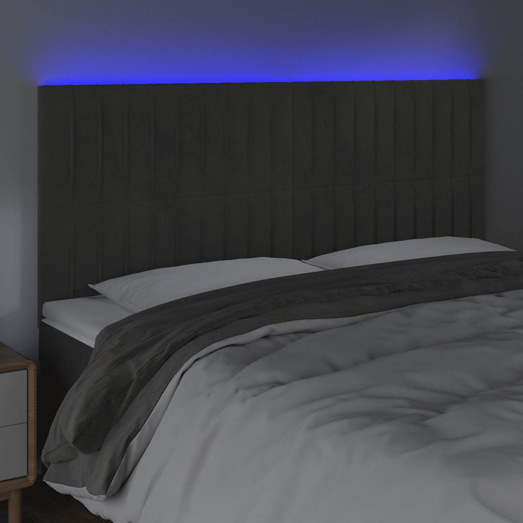 Vidaxl hoofdbord led 200x5x118 128 cm fluweel donkergrijs