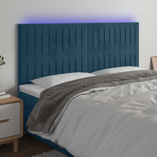 Vidaxl hoofdbord led 200x5x118 128 cm fluweel donkerblauw