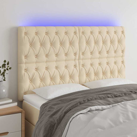 Vidaxl hoofdbord led 144x7x118 128 cm stof crèmekleurig
