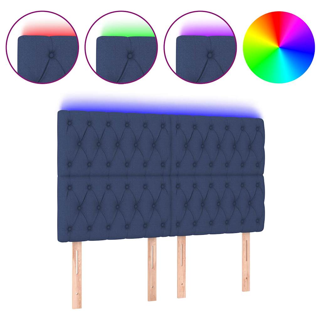 Vidaxl hoofdbord led 144x7x118 128 cm stof blauw