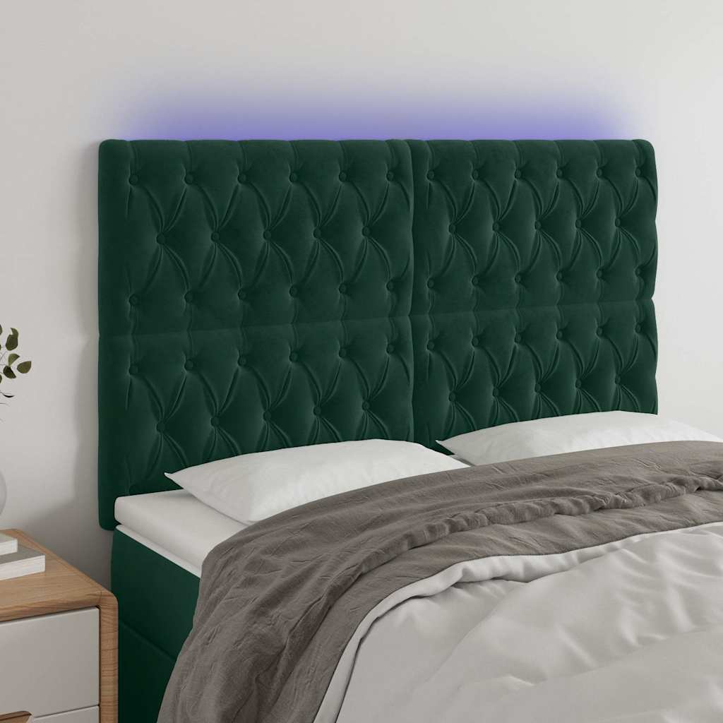 Vidaxl hoofdbord led 144x7x118 128 cm fluweel donkergroen