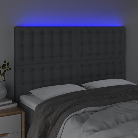 Vidaxl hoofdbord led 144x5x118 128 cm stof donkergrijs