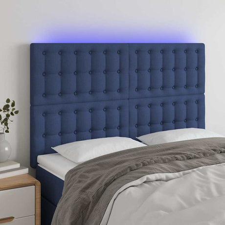 Vidaxl hoofdbord led 144x5x118 128 cm stof blauw