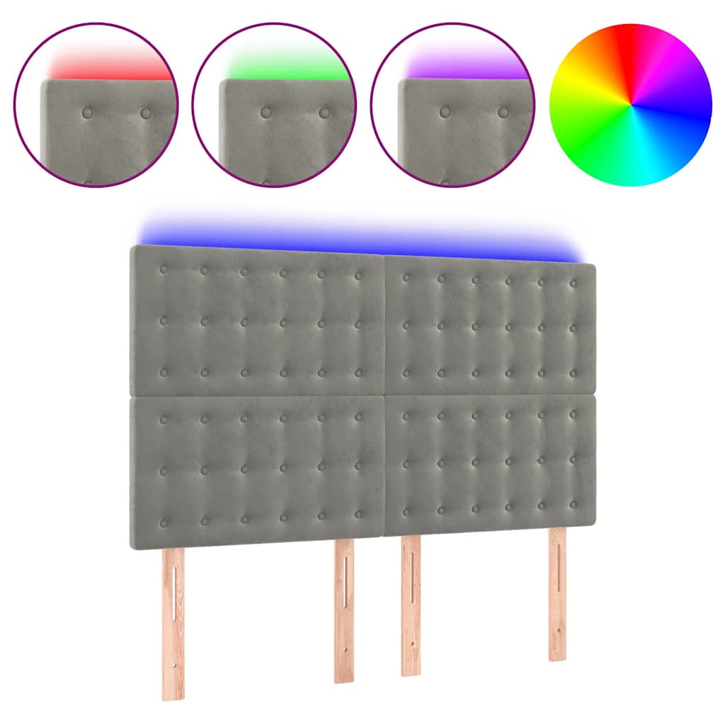 Vidaxl hoofdbord led 144x5x118 128 cm fluweel lichtgrijs