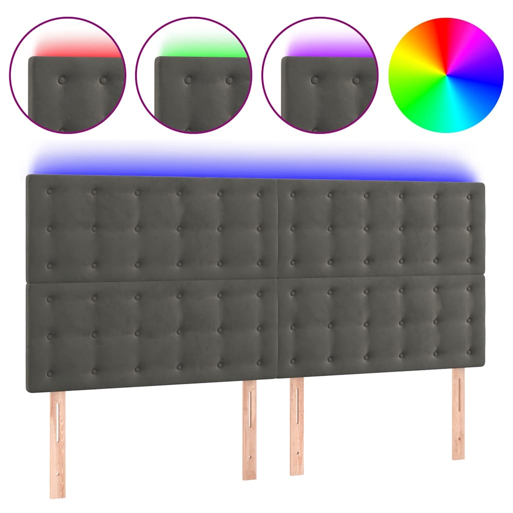Vidaxl hoofdbord led 200x5x118 128 cm fluweel donkergrijs