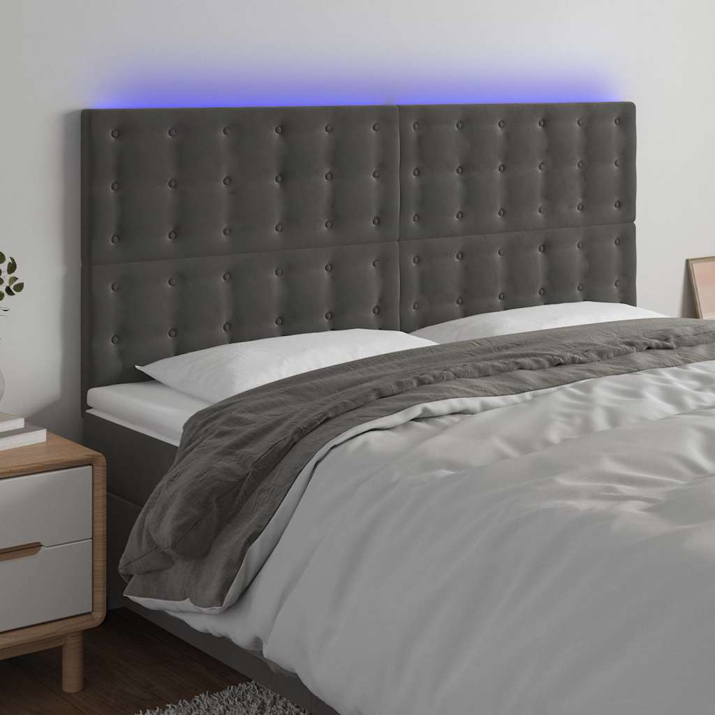 Vidaxl hoofdbord led 200x5x118 128 cm fluweel donkergrijs