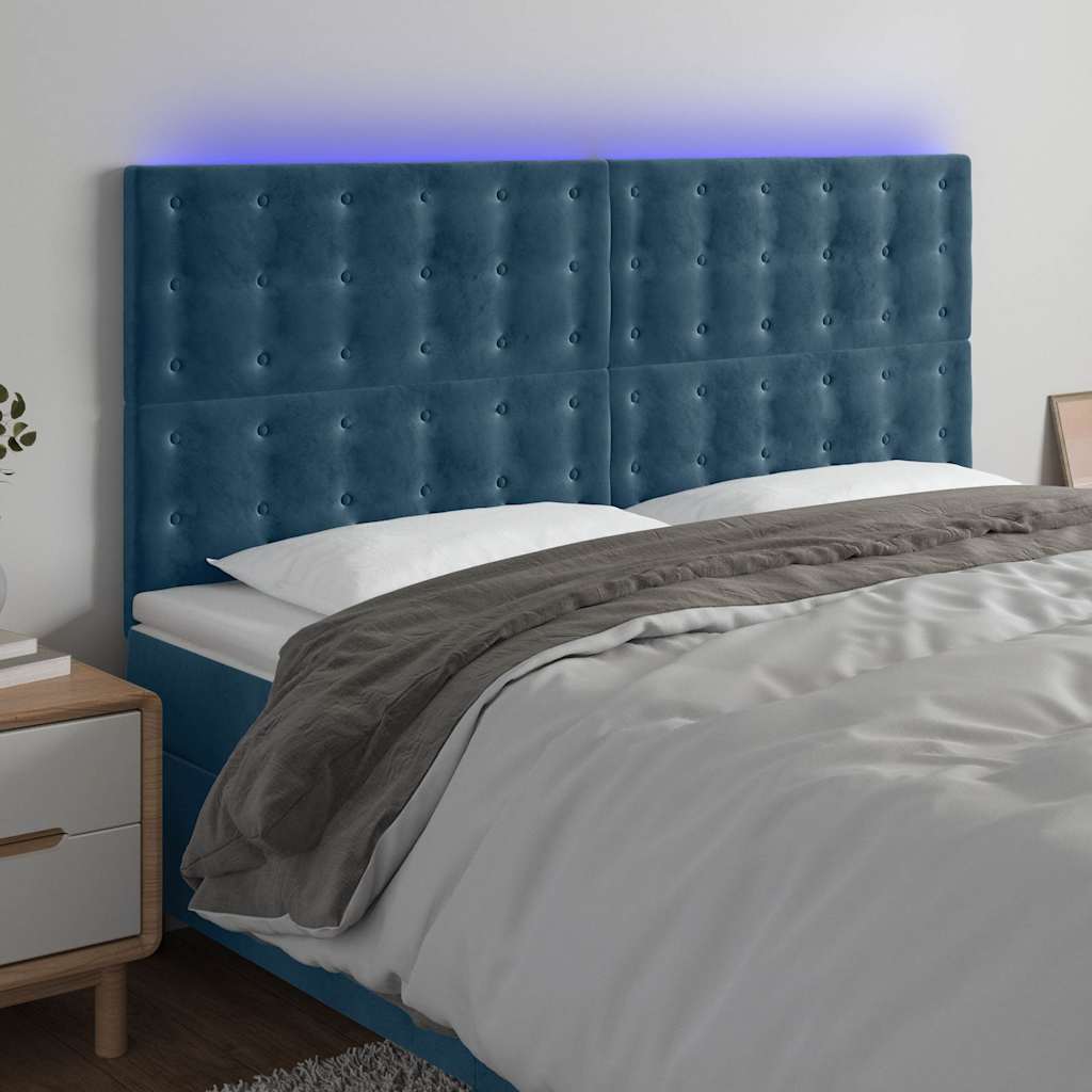 Vidaxl hoofdbord led 200x5x118 128 cm fluweel donkerblauw