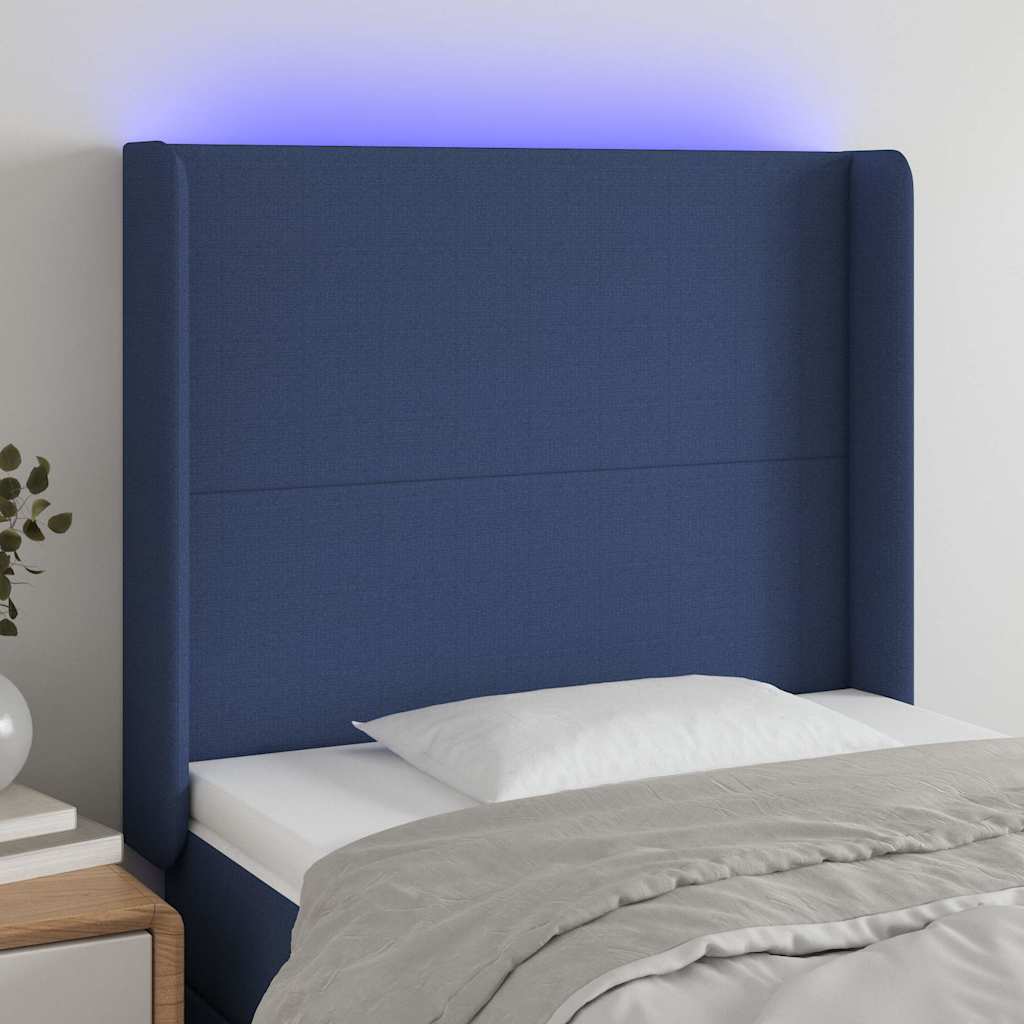 Vidaxl hoofdbord led 103x16x118 128 cm stof blauw