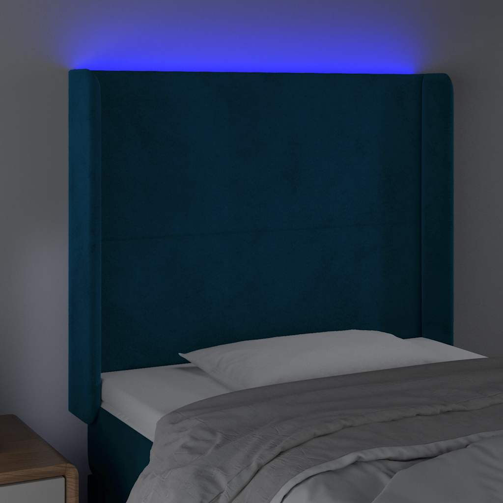 Vidaxl hoofdbord led 83x16x118 128 cm fluweel donkerblauw