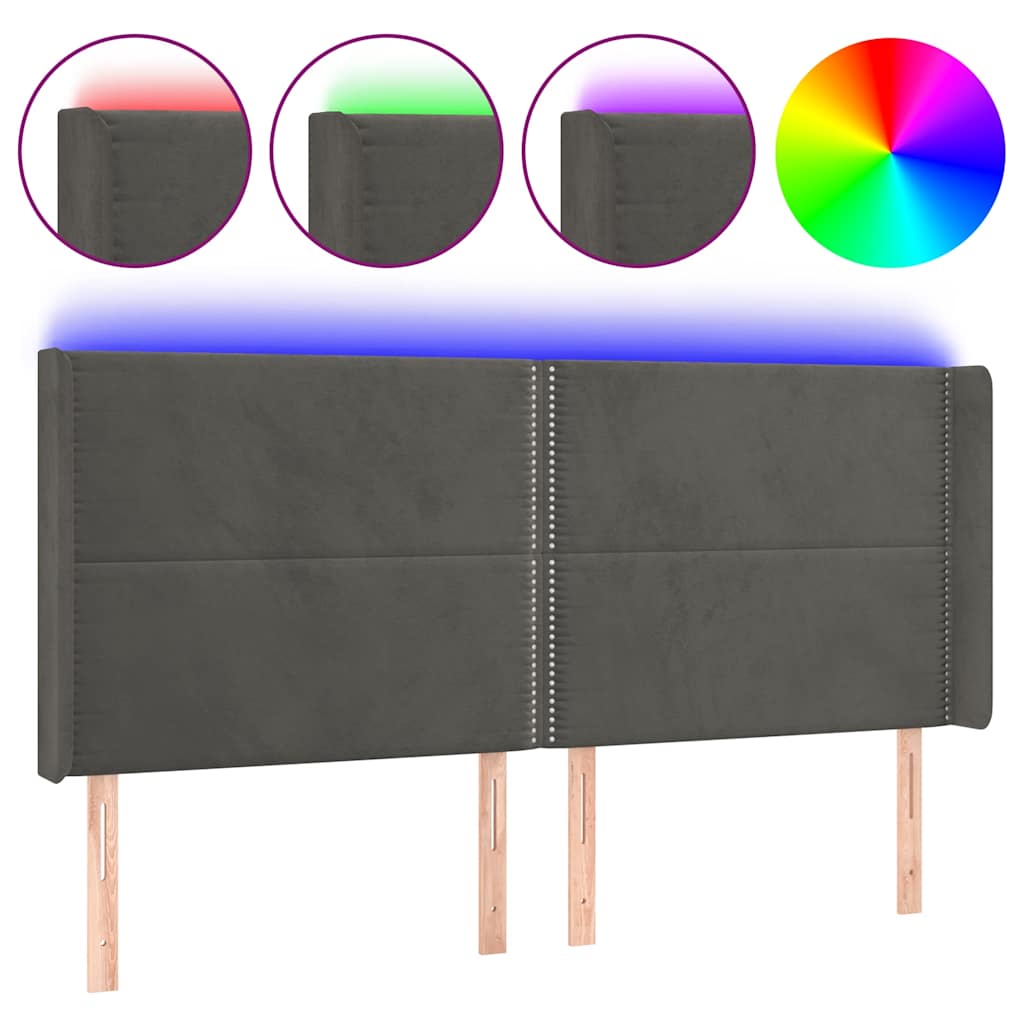 Vidaxl hoofdbord led 203x16x118 128 cm fluweel donkergrijs