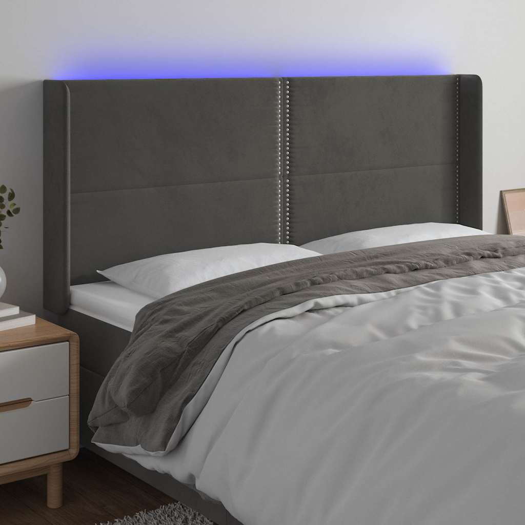Vidaxl hoofdbord led 203x16x118 128 cm fluweel donkergrijs