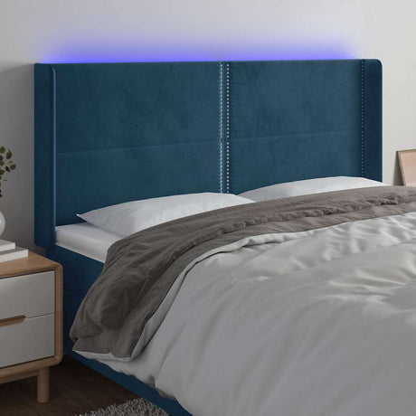 Vidaxl hoofdbord led 203x16x118 128 cm fluweel donkerblauw