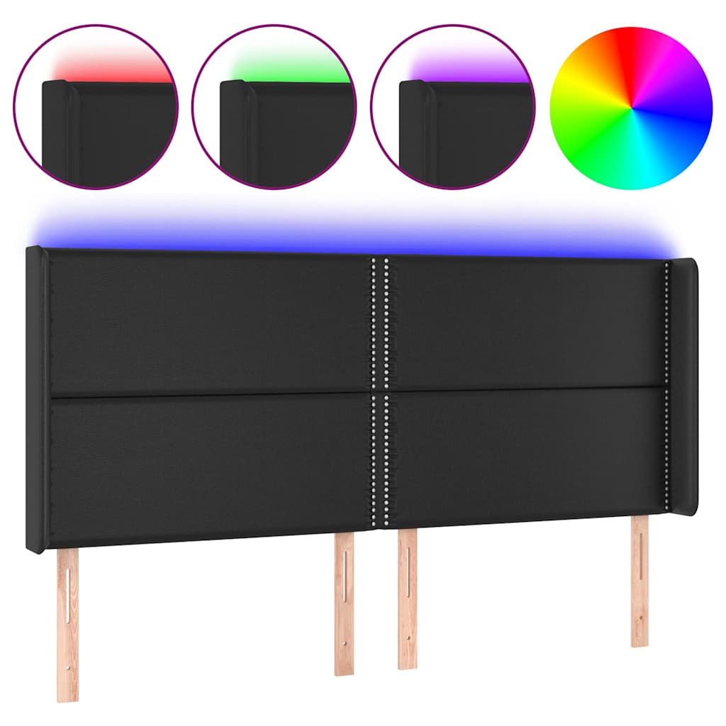 Vidaxl hoofdbord led 203x16x118 128 cm kunstleer zwart