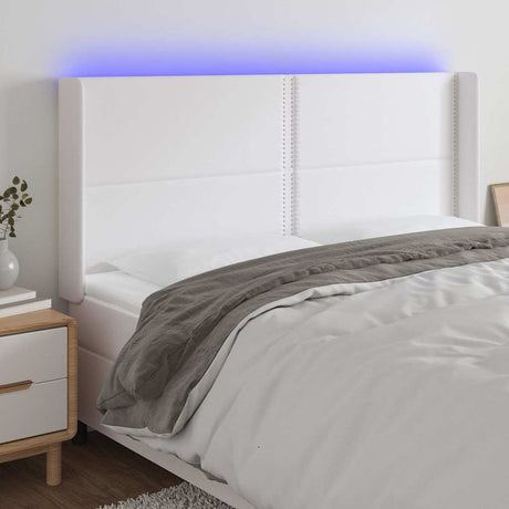Vidaxl hoofdbord led 203x16x118 128 cm kunstleer wit